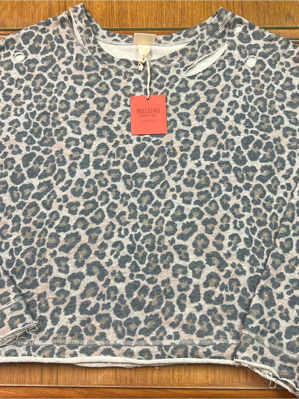 NWT Mossimo distressed silver print leopard sweatshirt XL